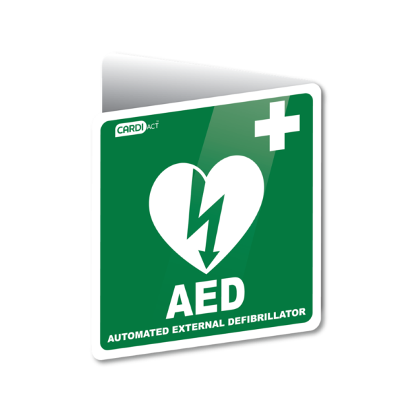 CARDIACT Poly AED Angle Bracket Sign 22.5 x 22.5cm - Ram First Aid